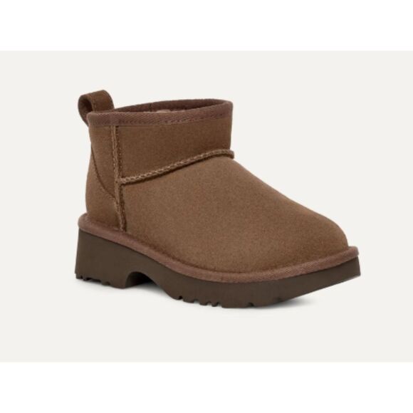 UGG Kids Classic Ultra Mini New Heights Suede Upper Pull Tab Hickory 6 -Big Kid - Picture 1 of 9